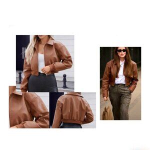 New cropped leather bomber L-XL camel color